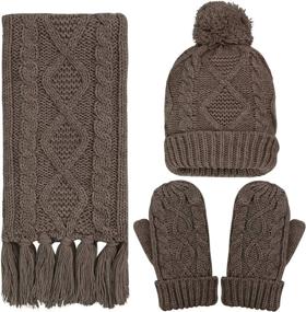 img 4 attached to ❄️ Winter Warm Set: URATOT 3-Piece Thick Cable Knitted Beanie Hat, Scarf, and Gloves - Outdoor Warmer Kit for Men or Women