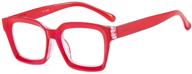 👓 suertree women's oversized square reading glasses with spring hinge, red frame, 2.5x magnification, for computer reading and eye aid logo