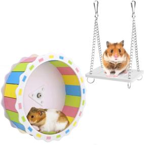 img 4 attached to 🐹 HOSUKKO 2PCS Hamster Wheel with Swing, Silent Running Wheel for Hamster Cage, Pet Exercise Wheel and Swing Toy for Rats, Mice, and Small Animals