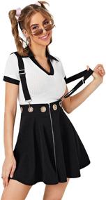 img 4 attached to Romwe Adjustable Pleated Overall Pinafore Women's Clothing for Jumpsuits, Rompers & Overalls