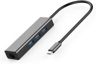 🌐 usb-c to gigabit ethernet usb 3.0 adapter hub: the ultimate type-c conversion solution with 3-port usb hub, compatible with macbook, dell xps, hp, and more (space gray) logo