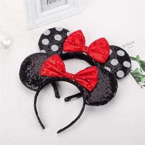 img 2 attached to Flexible Sparkled Mouse Ears Headband with Bows - Perfect for Cosplay, Princess Party, Birthday Celebration - One Size Fits Adult and Child (Black and White Dot)