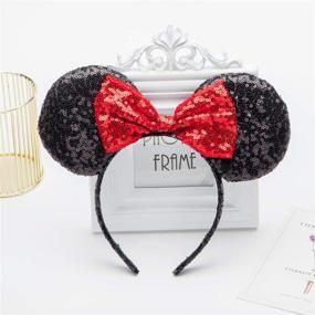 img 1 attached to Flexible Sparkled Mouse Ears Headband with Bows - Perfect for Cosplay, Princess Party, Birthday Celebration - One Size Fits Adult and Child (Black and White Dot)