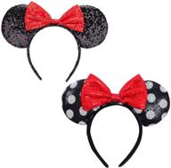 flexible sparkled mouse ears headband with bows - perfect for cosplay, princess party, birthday celebration - one size fits adult and child (black and white dot) logo