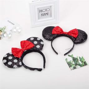 img 3 attached to Flexible Sparkled Mouse Ears Headband with Bows - Perfect for Cosplay, Princess Party, Birthday Celebration - One Size Fits Adult and Child (Black and White Dot)