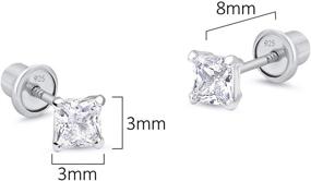 img 3 attached to 👑 High-quality Rhodium Plated 925 Sterling Silver Princess Cut Baby Girl Earrings with Cubic Zirconia - Screwback Style