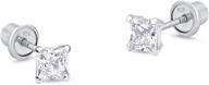 👑 high-quality rhodium plated 925 sterling silver princess cut baby girl earrings with cubic zirconia - screwback style logo