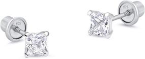 img 4 attached to 👑 High-quality Rhodium Plated 925 Sterling Silver Princess Cut Baby Girl Earrings with Cubic Zirconia - Screwback Style