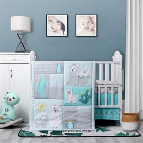 img 4 attached to 🦙 La Premura Llama and Cacti Turquoise and Grey Crib Bedding Set: Complete Your Baby Nursery with this 3 Piece Standard Size Crib Set