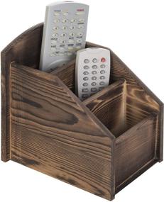 img 4 attached to MyGift Burnt Wood Remote Control Caddy and Media Organizer with 3-Slots