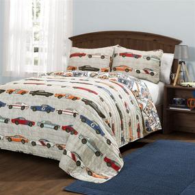 img 4 attached to 🏎️ Lush Decor Beige Race Car Kids' 2-Piece Quilt Set - Twin Size, Reversible Bedding for Boys (White) - 2 Count