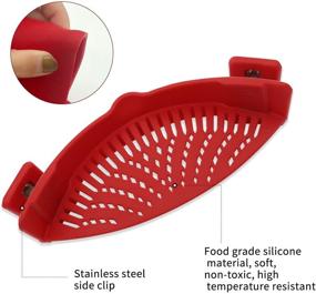 img 2 attached to 🔴 Convenient Clip on Strainer: Hands-free Silicone Food Strainer for Kitchen with Versatile Fitting - Red