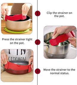 img 1 attached to 🔴 Convenient Clip on Strainer: Hands-free Silicone Food Strainer for Kitchen with Versatile Fitting - Red