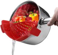 🔴 convenient clip on strainer: hands-free silicone food strainer for kitchen with versatile fitting - red logo