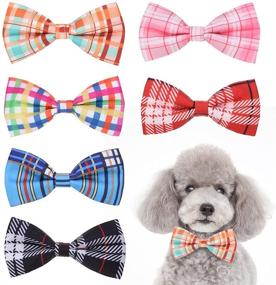 img 4 attached to 🐶 PAWCHIE Christmas Plaid Dog Bow Ties - Pack of 6 Cute Collar Attachment Bow Ties for Small Medium Large Dogs Puppies Cat - Xmas Collar Charms Accessories for Party, Wedding, Birthday