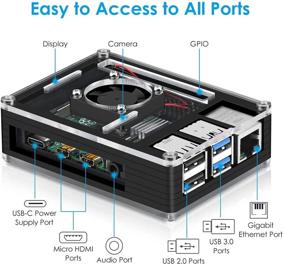 img 3 attached to 🖥️ GeekPi Aкриловый корпус с вентилятором и блоком питания для Raspberry Pi 4, полный набор с 4 алюминиевыми тепловыми трубками - идеально подходит для Raspberry Pi 4B 8GB/4GB/2GB (плата не включена)