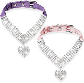 img 4 attached to 🐱 Rhinestone Cat Collar Set with Simulated Diamond Hearts – Breakaway Crystal Pet Necklaces for Small Cats, Puppies – Perfect for Parties, Weddings – Pink & Purple Options Available
