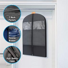 img 3 attached to Plixio Gusseted Garment Bags - Suit Bags for Travel and Clothing Storage of Dresses, Dress Shirts, Coats - Includes Zipper Pockets and Large Transparent Window - 2 Pack (43" x 24" x 3.4")