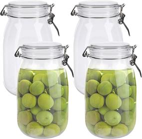 img 4 attached to 🍶 Lawei 55 Oz Clear Plastic Mason Jars with Hinged Lids - Airtight Canister Set for Kitchen Storage