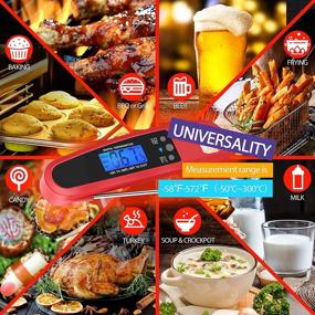 img 3 attached to POWLAKENXS Instant Read Meat Thermometer: Ultra Fast, Precise Waterproof Digital Food Thermometer with Backlight, Magnet, and Foldable Probe – Perfect for Kitchen Cooking, Outdoor BBQ, and Grill (Red)