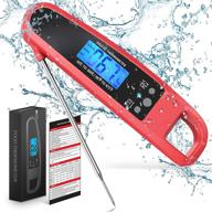 powlakenxs instant read meat thermometer: ultra fast, precise waterproof digital food thermometer with backlight, magnet, and foldable probe – perfect for kitchen cooking, outdoor bbq, and grill (red) logo