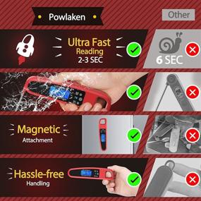 img 2 attached to POWLAKENXS Instant Read Meat Thermometer: Ultra Fast, Precise Waterproof Digital Food Thermometer with Backlight, Magnet, and Foldable Probe – Perfect for Kitchen Cooking, Outdoor BBQ, and Grill (Red)