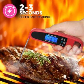 img 1 attached to POWLAKENXS Instant Read Meat Thermometer: Ultra Fast, Precise Waterproof Digital Food Thermometer with Backlight, Magnet, and Foldable Probe – Perfect for Kitchen Cooking, Outdoor BBQ, and Grill (Red)