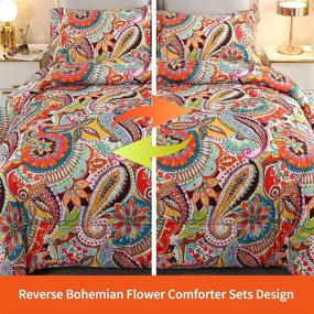 img 2 attached to Bohemian Flower Queen Size Comforter 🌺 Sets: Paisley Quilt Bedding for Queen Bed