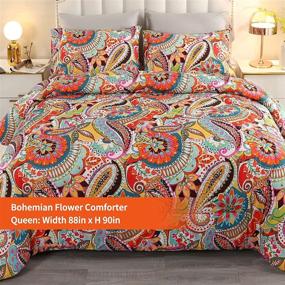 img 3 attached to Bohemian Flower Queen Size Comforter 🌺 Sets: Paisley Quilt Bedding for Queen Bed