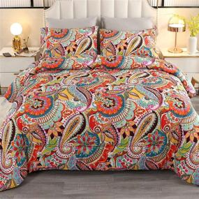 img 4 attached to Bohemian Flower Queen Size Comforter 🌺 Sets: Paisley Quilt Bedding for Queen Bed