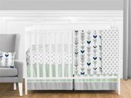 charming woodland arrow crib bedding set in grey, navy blue, and mint - perfect for baby boys or girls! logo