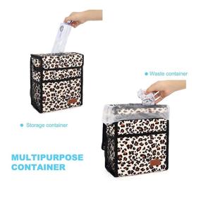 img 2 attached to Leopard Print Car Trash Can - Leak Proof & Waterproof Garbage Bag with Lid for SUV Front Seat - Multipurpose Car Hanging Accessory with Collapsible & Portable Design, Storage Mesh Pocket