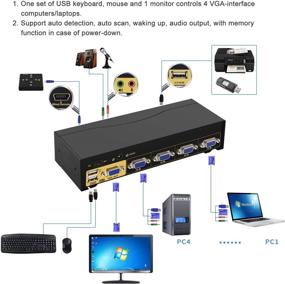 img 2 attached to 🖥️ CKLau 4 Port USB Auto VGA KVM Switch with Audio - Multiple Computer Monitor Switch for Windows, Linux, Mac