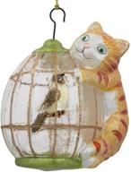 🐱 exquisite bestpysanky cat on a bird cage glass christmas ornament - 4 inches: a feline lover's delight! логотип