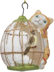 img 3 attached to 🐱 Exquisite BestPysanky Cat on a Bird Cage Glass Christmas Ornament - 4 Inches: A Feline Lover's Delight!