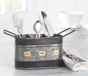 img 1 attached to 🍴 Mud Pie Galvanized Tin Farmhouse Utensil Caddy - Organize and Accessorize Your Kitchen with Style!