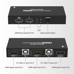 img 3 attached to 🔁 VASSINK HDMI KVM Switch with USB Ports - 2 Computer Sharing, Selector Hub with HDMI and USB Cables, Keyboard, Mouse, and USB Peripheral Support - 4k×2K@30hz