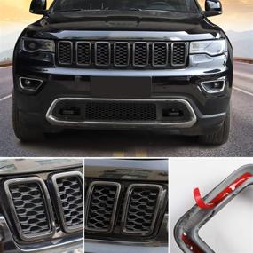img 2 attached to 🔥 Carbon Fiber Style Front Grille Rings Grill Inserts Cover Kit for 2017-2019 Jeep Grand Cherokee - 7pcs Black Grill Frame Trim