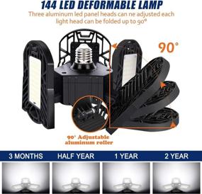 img 2 attached to 💡 6000 Lumens LED Garage Lights: Ultra-Bright 60W Deformable Trilight Lamp Set with 3 Adjustable Aluminum Panels, CRI 80,6000K Nature Light for Shop, Garage, Warehouse