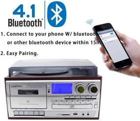 img 2 attached to 🎵 LoopTone 9-в-1 Винтажный проигрыватель с Bluetooth, CD, кассетой, AM/FM радио, USB-записывающим устройством, Aux-in, RCA Line-Out - Виниловый проигрыватель с 3 скоростями