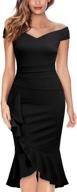 knitee women's off shoulder v-neck ruffle pleat waist bodycon evening cocktail dress with slit - perfect for formal occasions logo