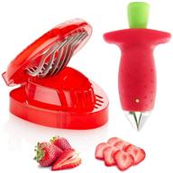 🍓 strawberry huller and fruit slicer set | berry stem leaves remover, peeling tool for kitchen accessories | easy corer for strawberry, tomatoes, and more | 1pcs logo