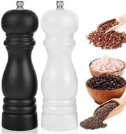 🌶️ premium salt and pepper grinder set - wood shakers with ceramic core, adjustable coarseness - perfect for spices/chili/sesame - refillable manual salt pepper mill - 6.5 inch (black+white) logo