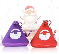 🎅 2pcs santa claus coin purse gift pouch mini wallet for adults & kids, 100% bpa free silicone, new year and christmas decorative, coin/candy/toy/key/small objects bag for festivals and daily use (red and purple) logo