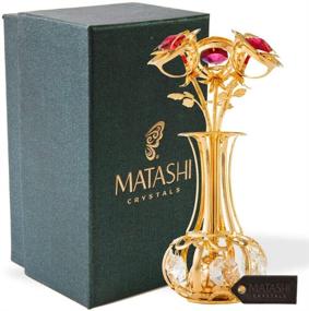 img 3 attached to 🌹 Matashi 24K Gold Plated Flowers Bouquet and Vase Ornament with Red-Clear Crystal Accents | Home Decor Showpiece for Bedroom Living Room | Christmas, Valentine's Day, Mother's Day, Birthday Holiday Gift