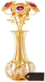 img 4 attached to 🌹 Matashi 24K Gold Plated Flowers Bouquet and Vase Ornament with Red-Clear Crystal Accents | Home Decor Showpiece for Bedroom Living Room | Christmas, Valentine's Day, Mother's Day, Birthday Holiday Gift