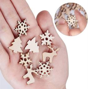 img 1 attached to 🎄 MACTING 150pcs 0.78" Unfinished Wood Christmas Ornaments - Mini Snowflake, Bell, Deer, Trojan Horse, Christmas Tree Shaped Embellishments for Art Crafts and Christmas Decoration