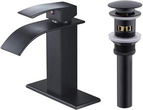 img 4 attached to VOTON Black Waterfall Bathroom Faucet - Single Handle Lavatory Faucet 🚰 with Pop-up Drain: Sleek Basin Mixer Tap for RV/Vessel - Deck Mount