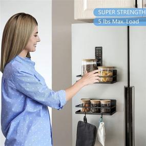 img 2 attached to 🧲 2-Pack Magnetic Spice Rack and Fridge Organizer Shelf - Black, Side Wall Refrigerator Storage for Spices, Utensils, Plates, Towel Holder with Hooks - Ideal for Home and Kitchen Organization