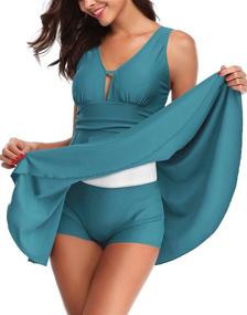 img 1 attached to 👙 Shekini Women's Flattering Retro Swimdress with One Piece Skirt Swimsuit - Sexy Ruched Swimwear